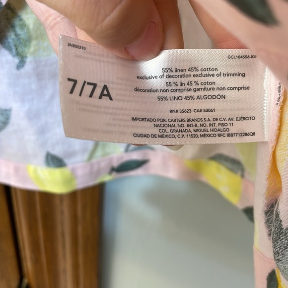 CARTERS NWT Girls Size 7 Lemon Print tank top pink yellow linen cotton 🍋 - Picture 5 of 11